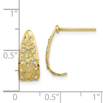 10K Diamond-cut Flower J-Hoop Post Earrings