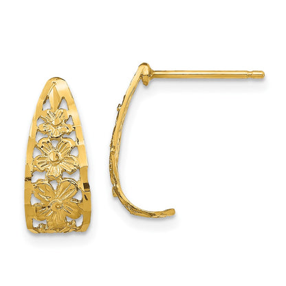 10K Diamond-cut Flower J-Hoop Post Earrings