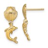 10k Dolphin Dangle From Mini Scallop Shell Post Earrings