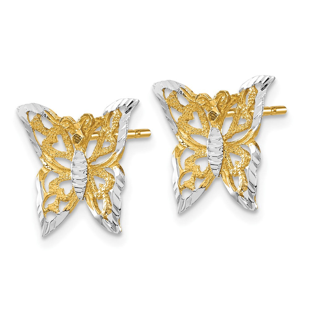 10k and White Rhodium Butterfly Post Earrings