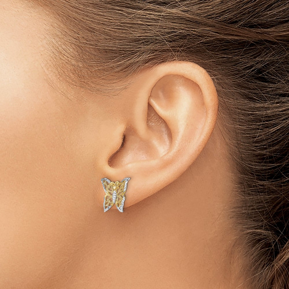 10k and White Rhodium Butterfly Post Earrings
