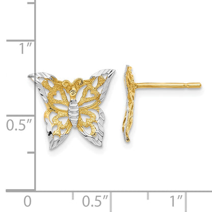 10k and White Rhodium Butterfly Post Earrings
