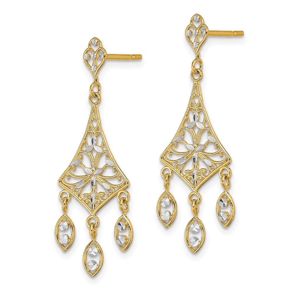 10K and White Rhodium Filigree Chandelier Dangle Post Earrings