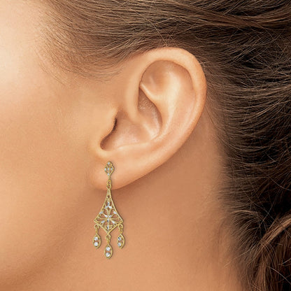 10K and White Rhodium Filigree Chandelier Dangle Post Earrings