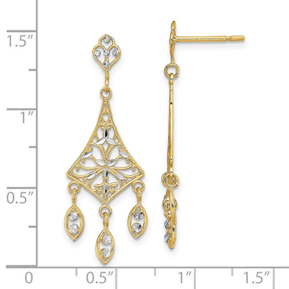 10K and White Rhodium Filigree Chandelier Dangle Post Earrings
