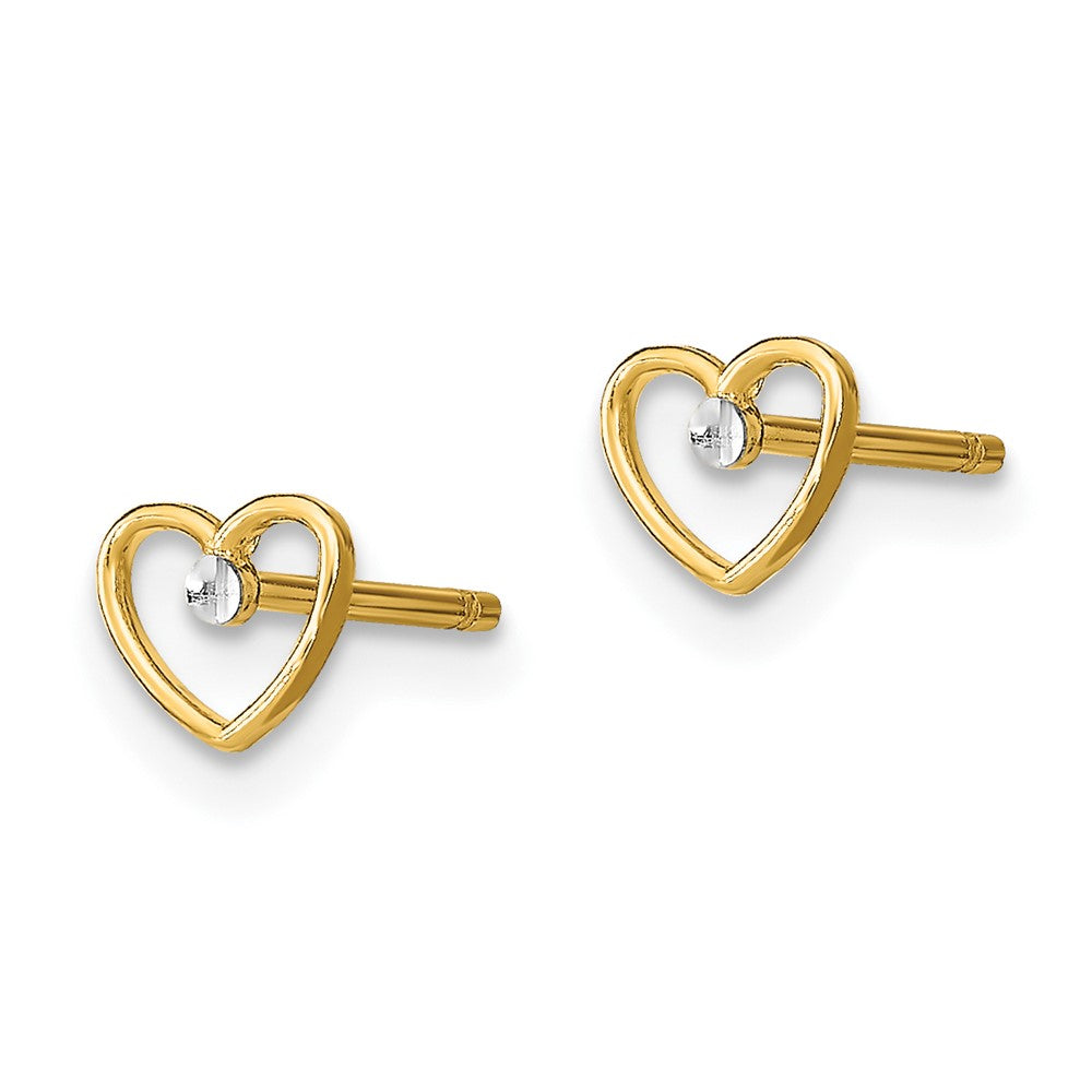 10k  and White Rhodium Diamond-cut 5mm Heart Post Earrings