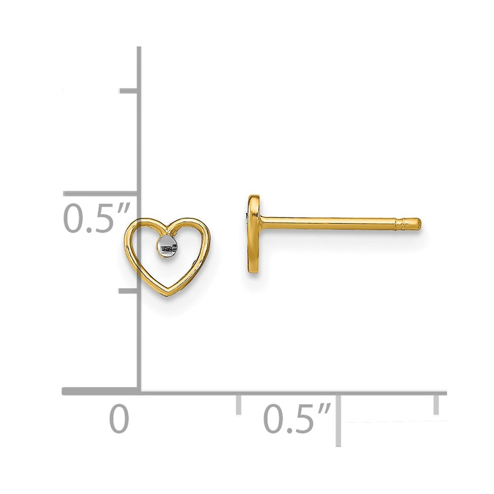 10k  and White Rhodium Diamond-cut 5mm Heart Post Earrings