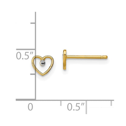10k  and White Rhodium Diamond-cut 5mm Heart Post Earrings