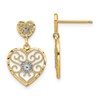 10k and White Rhodium Beaded Filigree Heart Dangle Post Earrings