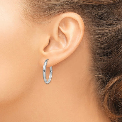 10k White Gold Polished 2.75mm Oval Tube Hoop Earrings