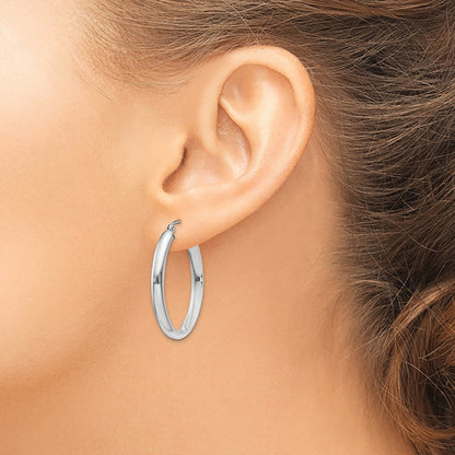 10k White Gold Polished 3.75mm Oval Tube Hoop Earrings