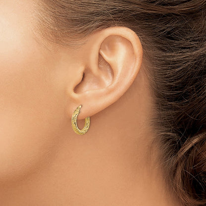 10k 3x16 Diamond-cut Round Hoop Earrings