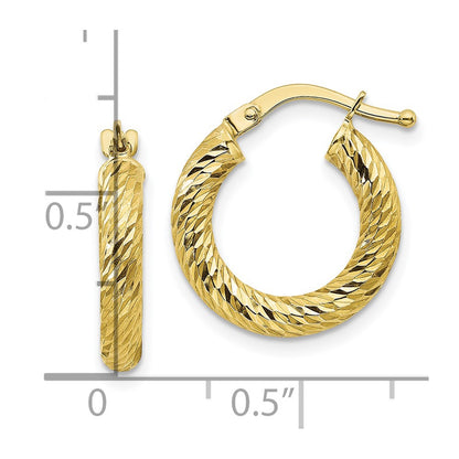 10k 3x16 Diamond-cut Round Hoop Earrings