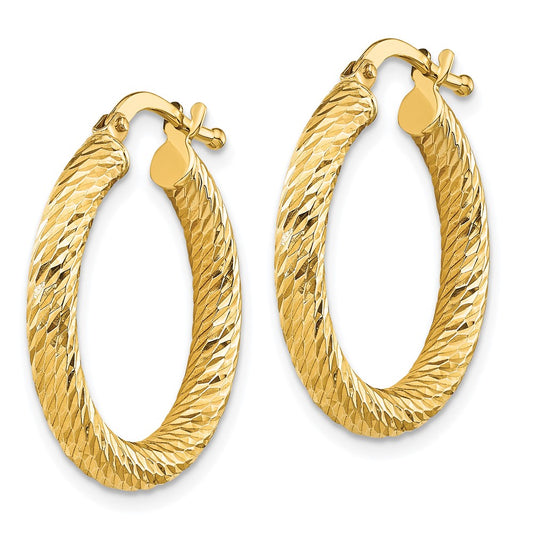 10k 3x15 Diamond-cut Round Hoop Earrings