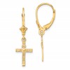 10K Textured Heart In Cross Dangle Leverback Earrings