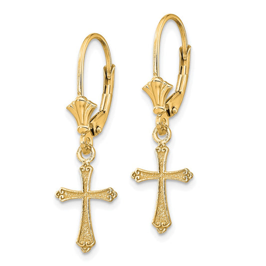 10k Cross Dangle Leverback Earrings