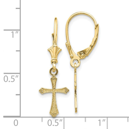 10k Cross Dangle Leverback Earrings