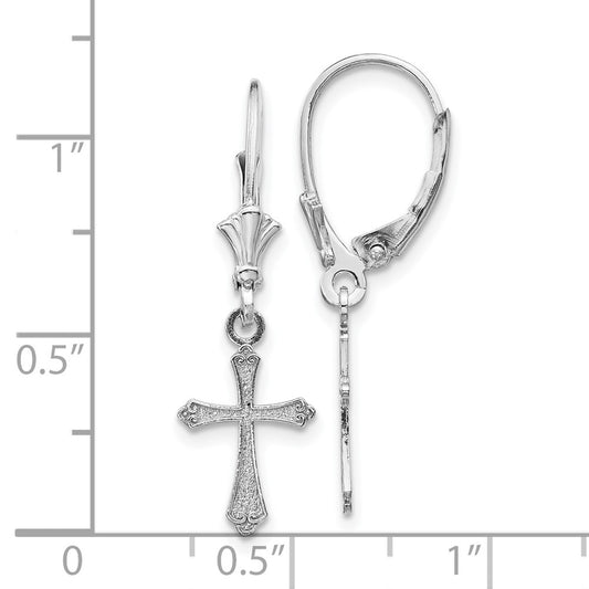 10k White Gold Cross Dangle Leverback Earrings