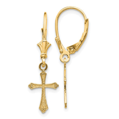 10k Cross Dangle Leverback Earrings