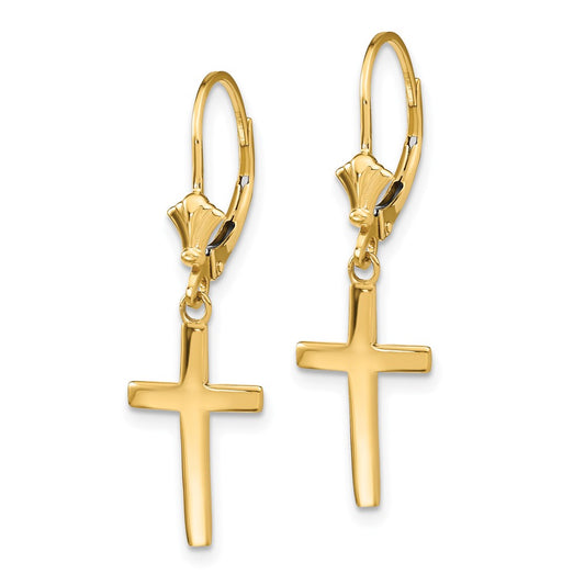 10k Polished Cross Dangle Leverback Earrings
