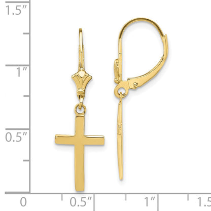 10k Polished Cross Dangle Leverback Earrings