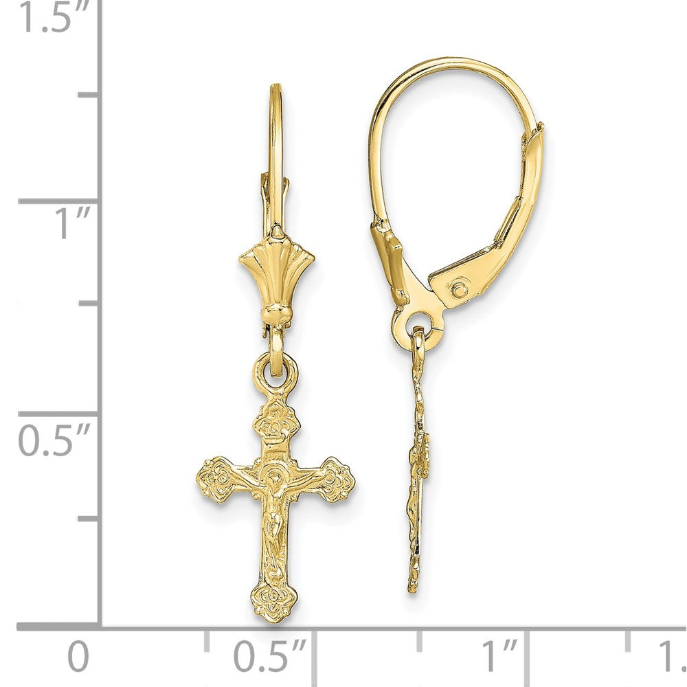 10k Crucifix Leverback Earrings