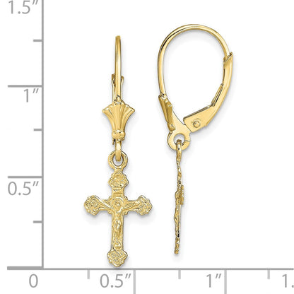 10k Crucifix Dangle Leverback Earrings