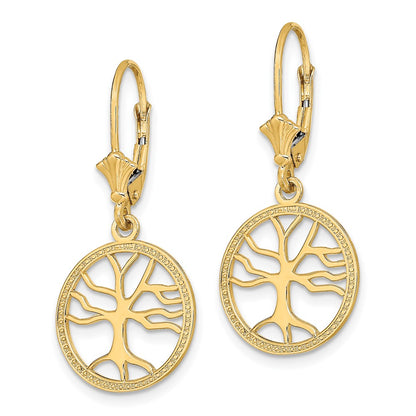 10K Tree of Life In Round Frame Leverback Earrings