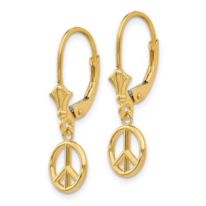 10K 3-D Peace Symbol Dangle Leverback Earrings