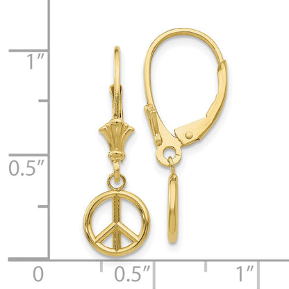 10K 3-D Peace Symbol Dangle Leverback Earrings
