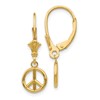 10K 3-D Peace Symbol Dangle Leverback Earrings