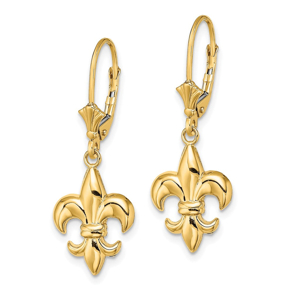 10K Fleur-de-Lis Dangle Leverback Earrings