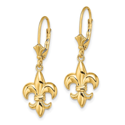10K Fleur-de-Lis Dangle Leverback Earrings
