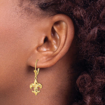 10K Fleur-de-Lis Dangle Leverback Earrings