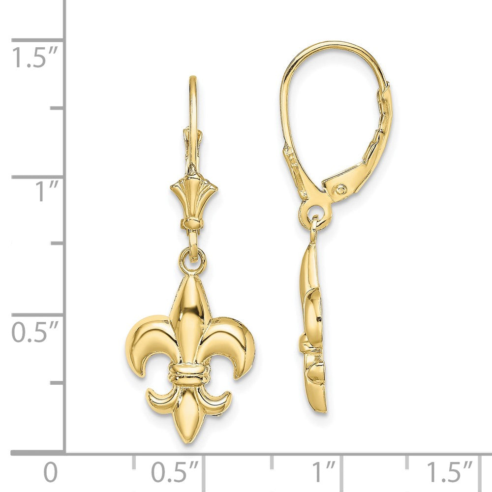 10K Fleur-de-Lis Dangle Leverback Earrings