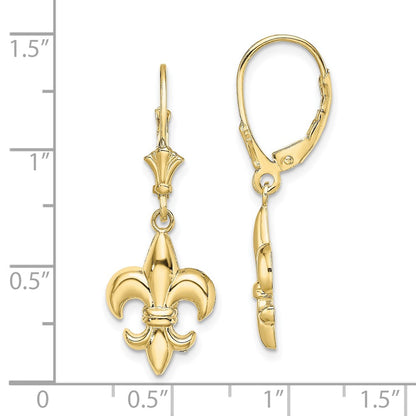 10K Fleur-de-Lis Dangle Leverback Earrings