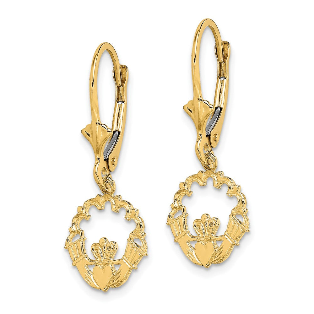10k Polished Claddagh Dangle Leverback Earrings