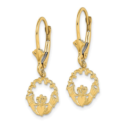 10k Polished Claddagh Dangle Leverback Earrings
