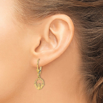 10k Polished Claddagh Dangle Leverback Earrings
