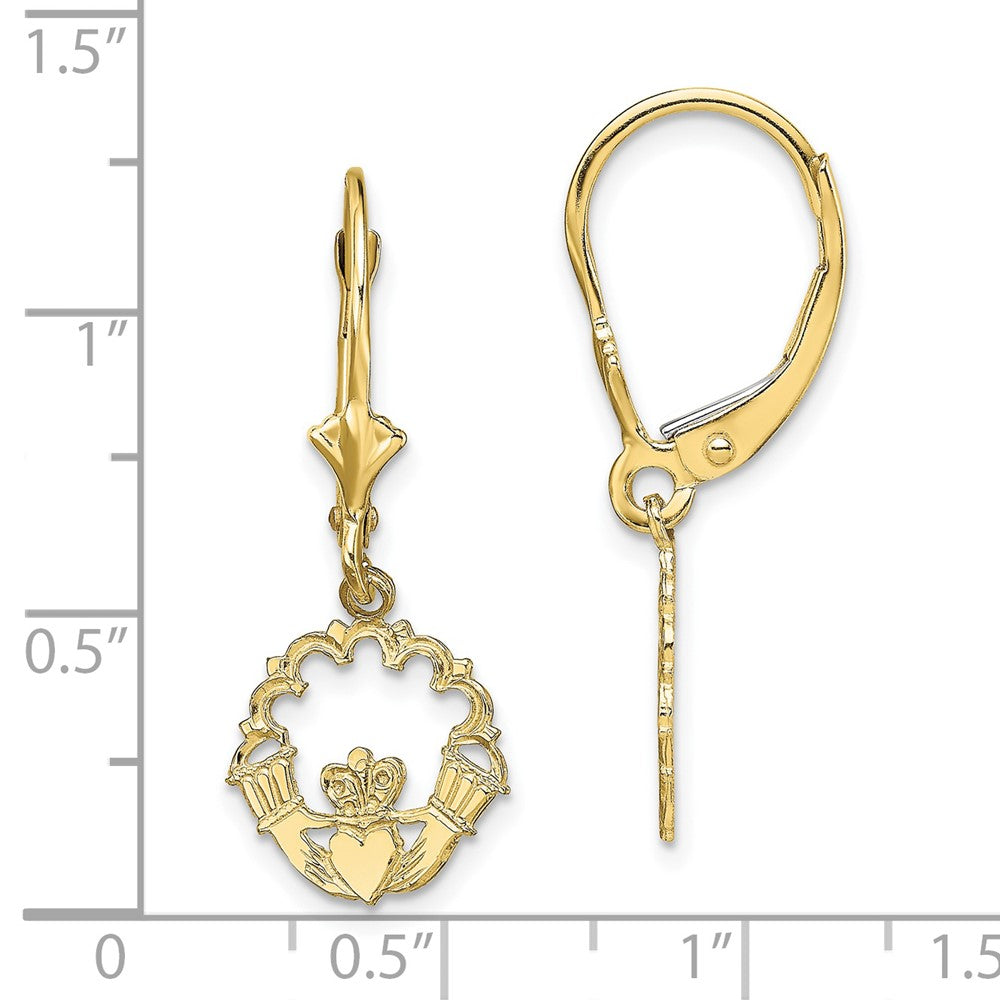 10k Polished Claddagh Dangle Leverback Earrings
