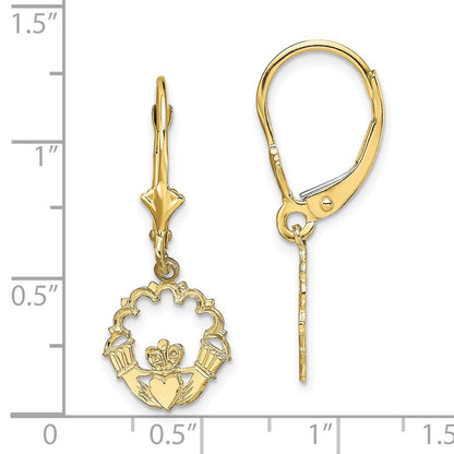 10k Polished Claddagh Dangle Leverback Earrings