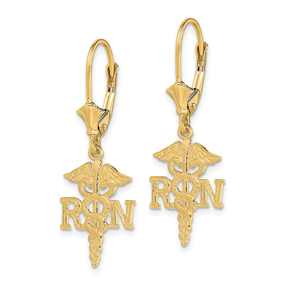 10K RN Caduceus Dangle Leverback Earrings