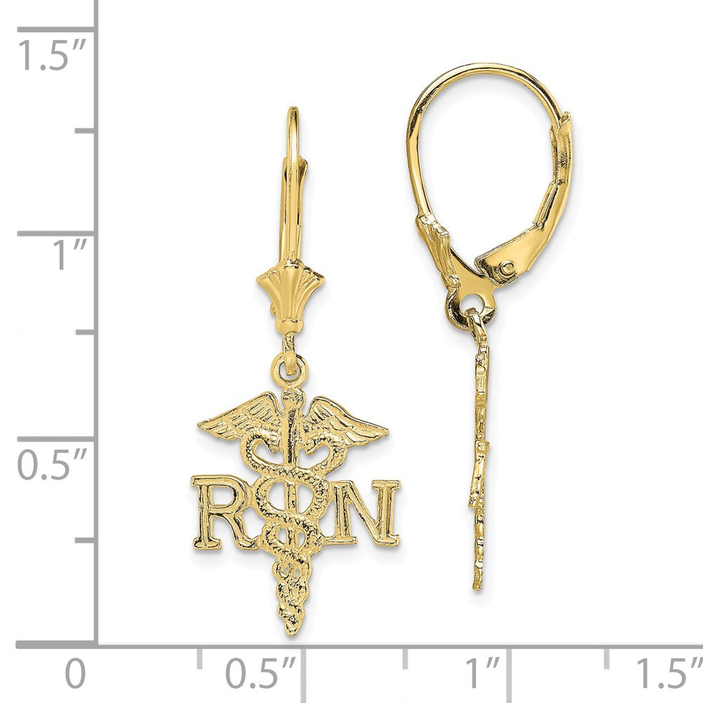 10K RN Caduceus Dangle Leverback Earrings