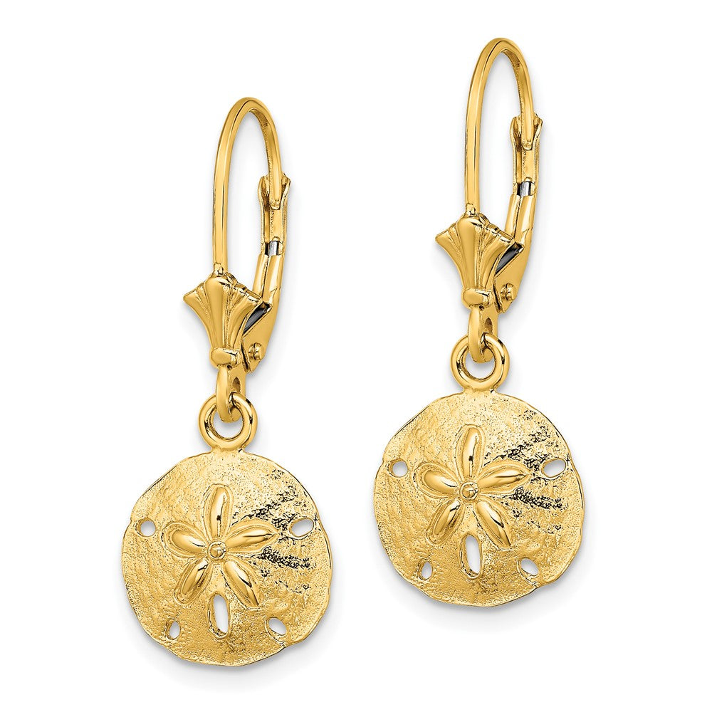 10K Polished Sand Dollar Dangle Leverback Earrings