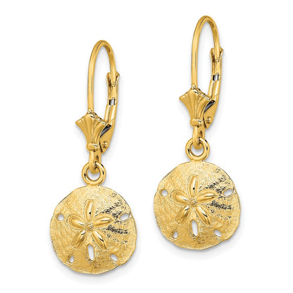 10K Polished Sand Dollar Dangle Leverback Earrings
