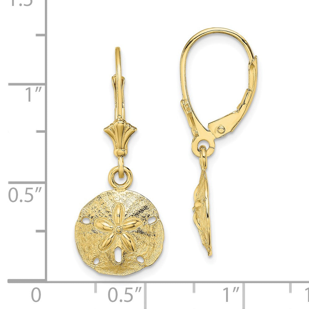 10K Polished Sand Dollar Dangle Leverback Earrings