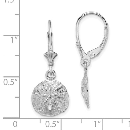 10K White Gold Polished Sand Dollar Dangle Leverback Earrings