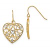 10k and White Rhodium Filigree Heart Dangle Shepherd Hook Earrings