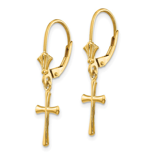 10K Cross Dangle Leverback Earrings