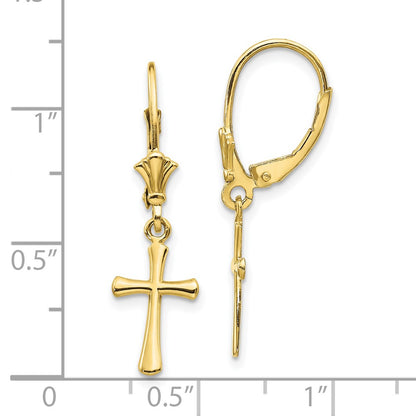 10K Cross Dangle Leverback Earrings